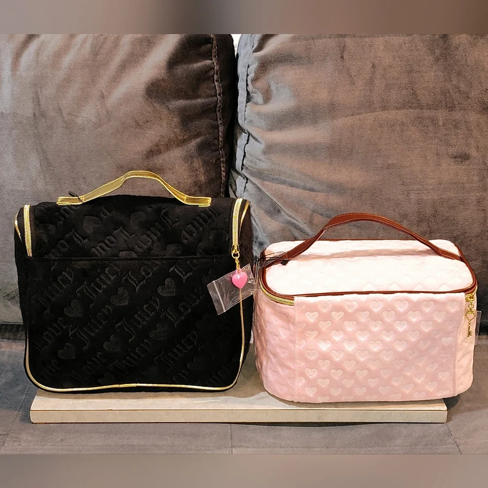 NWT JUICY COUTURE PINK TRAVEL COSMETIC BAG & BLACK HANGING TOILETRY BAG BUNDLE